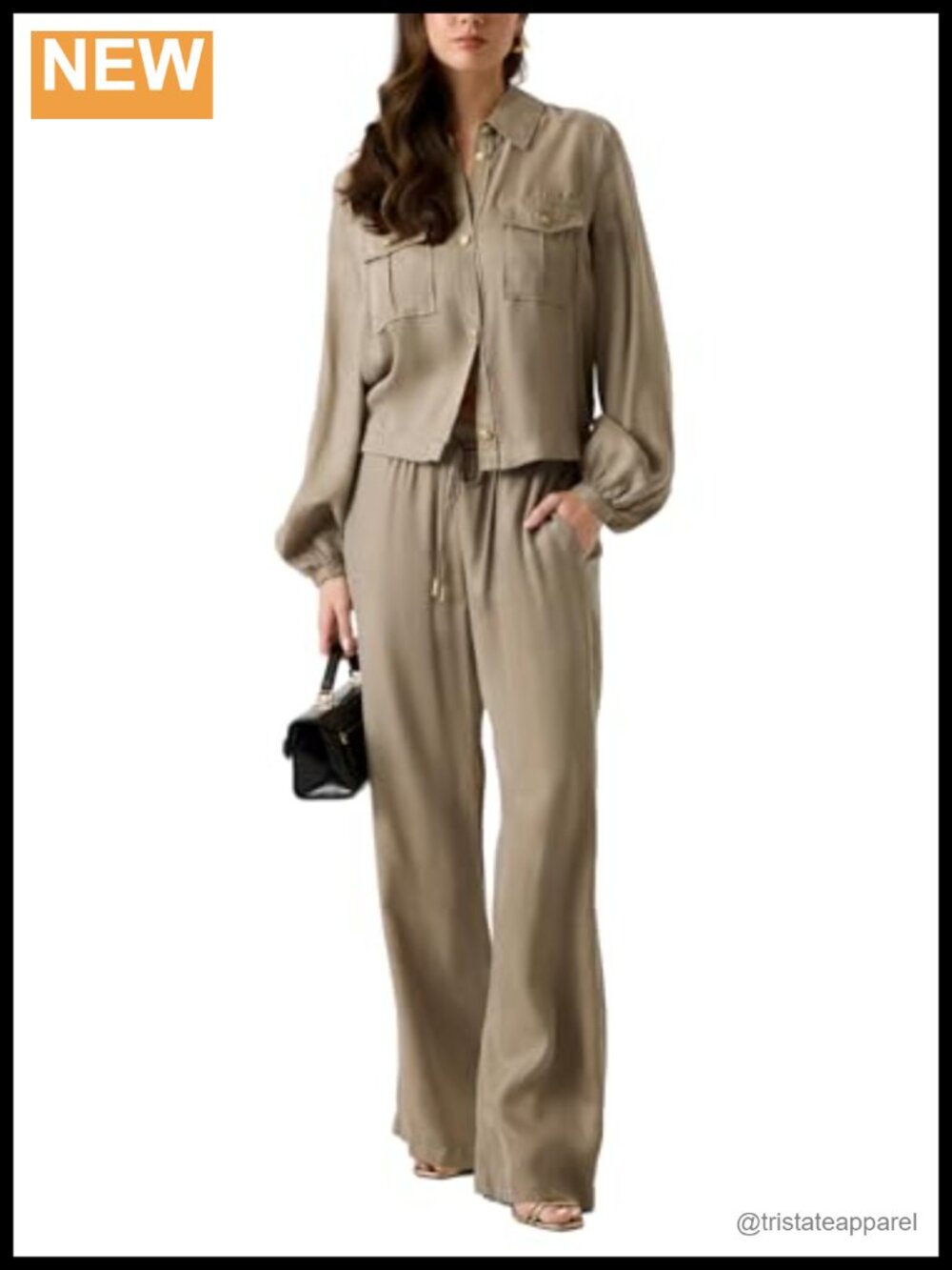 Eco Women's Fluid Crop Button Down Shirt Long Sleeve Relaxed Fit
